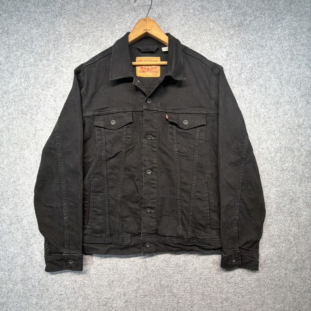Levi's Jacket Mens Large Black Denim Button Front Trucker Jean Coat Casual Chore